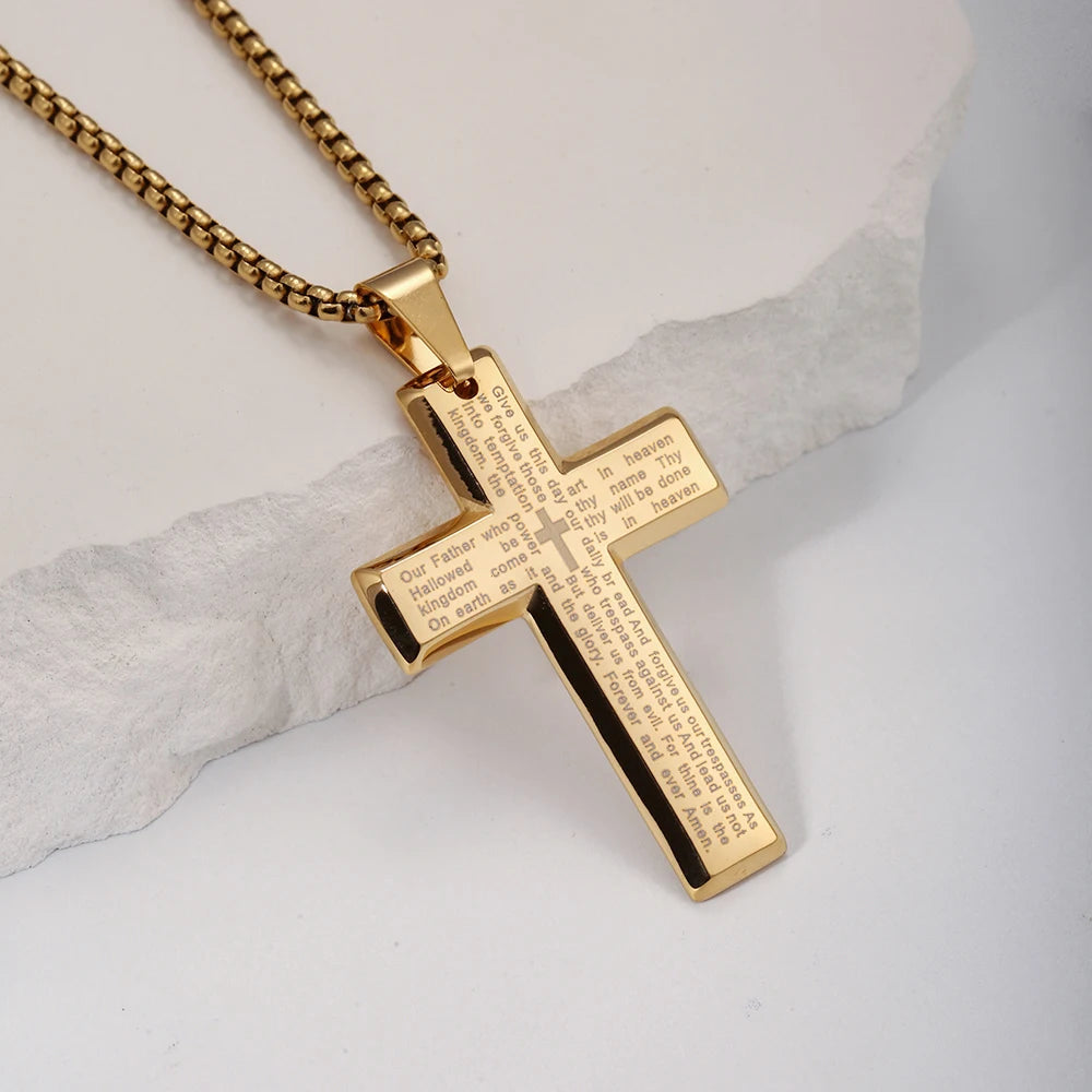 Collar de acero inoxidable minimalista espiritual para hombre con cruz de Jesús