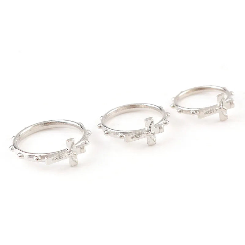 Conjunto de anillos religiosos con cruz, 12 piezas/paquete, color plata. Anillo de boda católico, anillo de crucifijo católico, joyería religiosa para bodas, regalos.