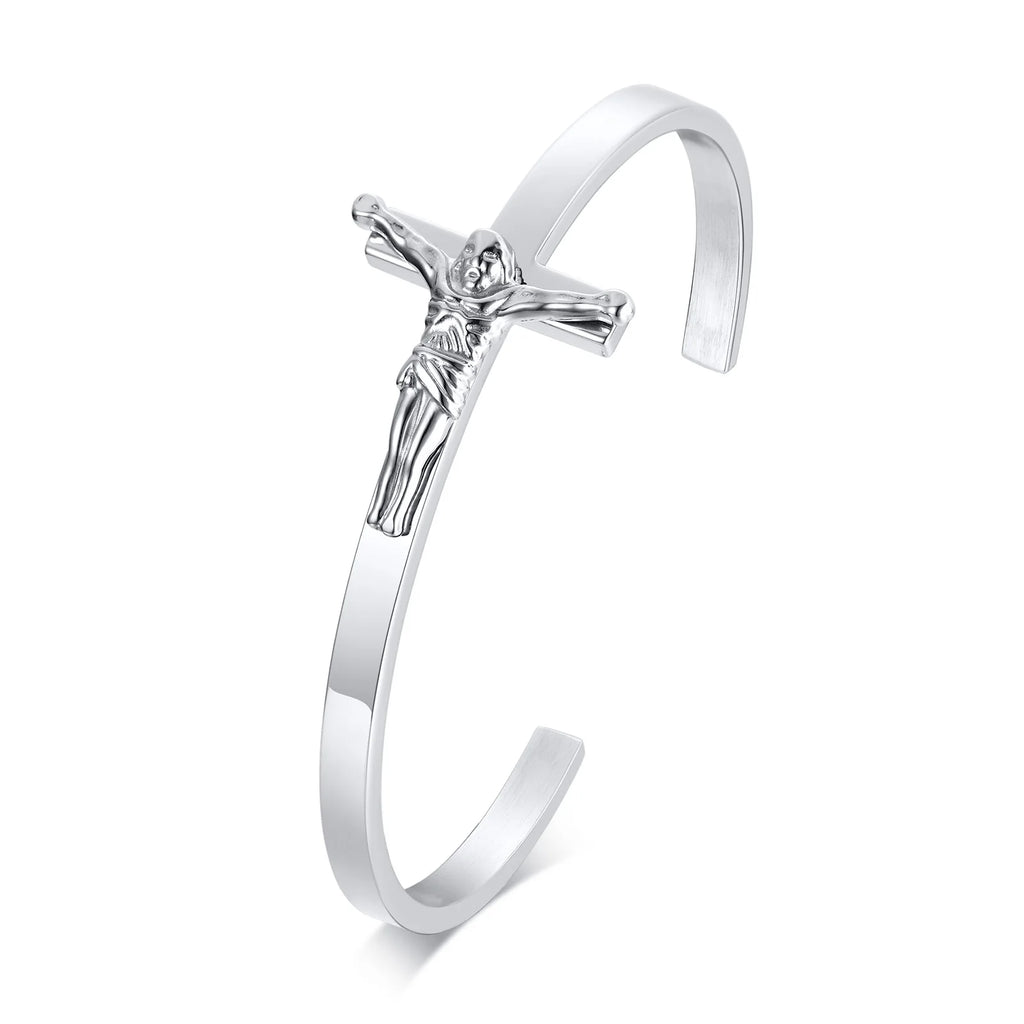 Pulsera de hombre con cruz lateral, pulsera religiosa de acero inoxidable, joyería cristiana para hombre