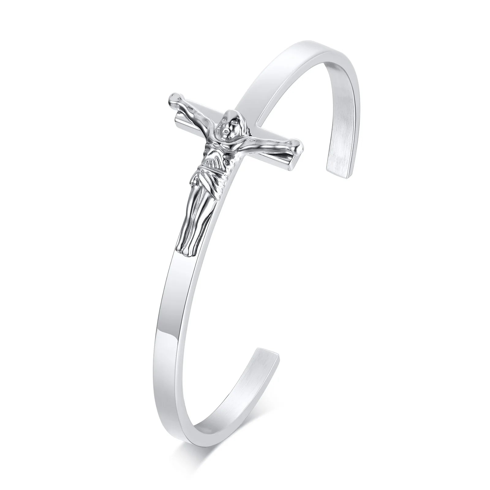 Pulsera de hombre con cruz lateral, pulsera religiosa de acero inoxidable, joyería cristiana para hombre