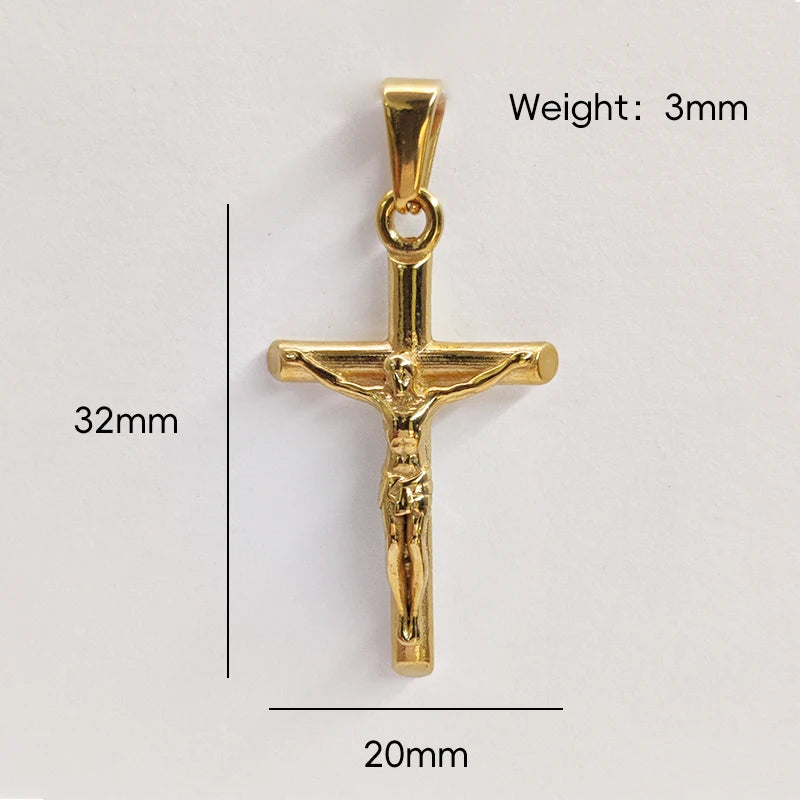Collar con colgante de cruz de Jesús en acero inoxidable chapado en oro de 18 quilates para hombre y mujer, joyería religiosa impermeable.