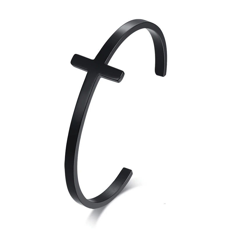 Pulsera de hombre con cruz lateral, pulsera religiosa de acero inoxidable, joyería cristiana para hombre
