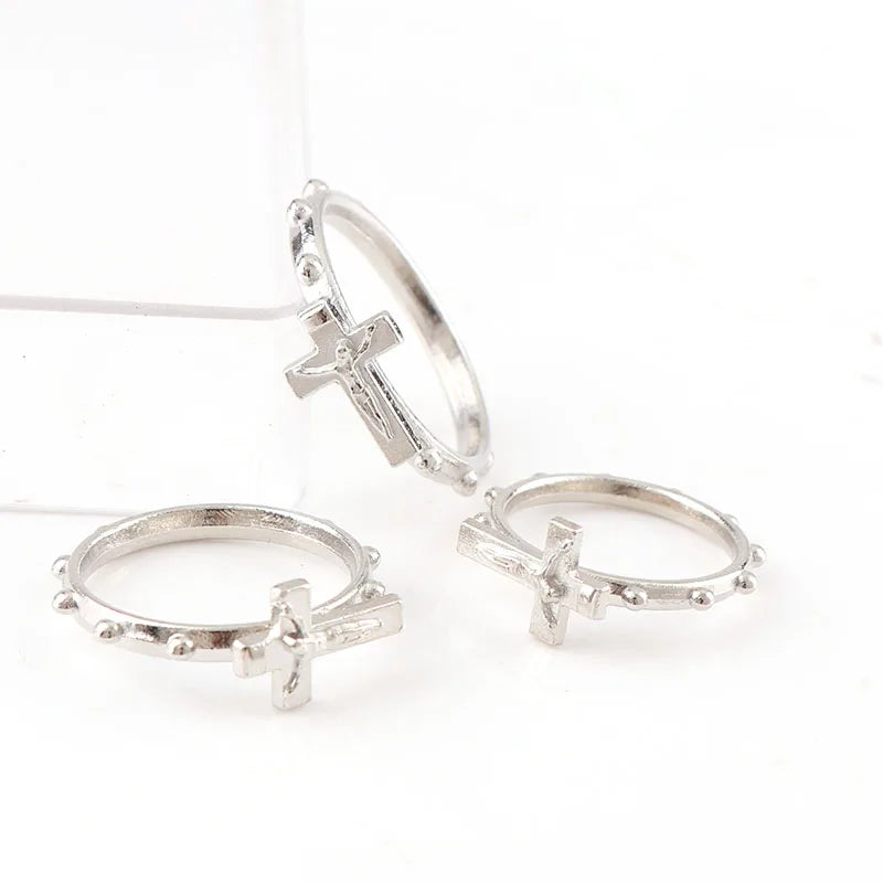 Conjunto de anillos religiosos con cruz, 12 piezas/paquete, color plata. Anillo de boda católico, anillo de crucifijo católico, joyería religiosa para bodas, regalos.
