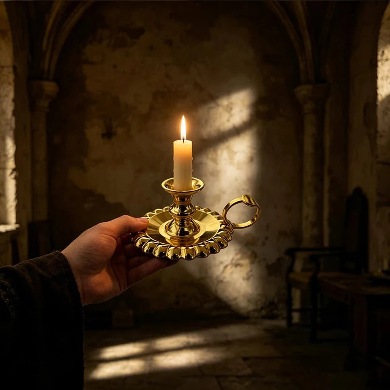 Nuevo candelabro ortodoxo de mano chapado en oro estilo vintage con asa para liturgia, altar doméstico y oración.