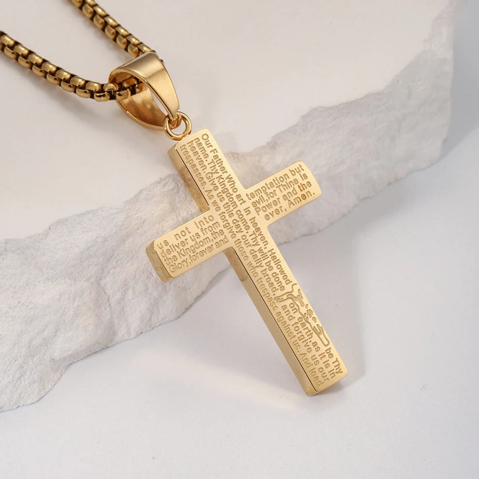 Collar de acero inoxidable minimalista espiritual para hombre con cruz de Jesús