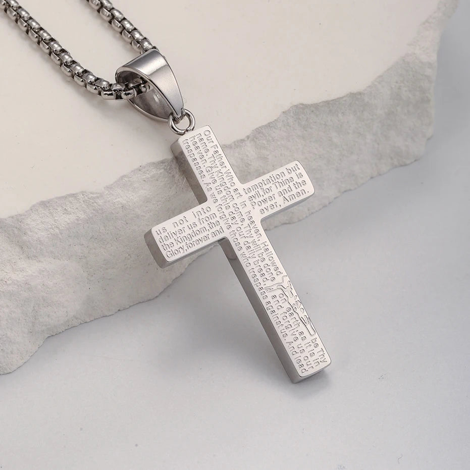 Collar de acero inoxidable minimalista espiritual para hombre con cruz de Jesús