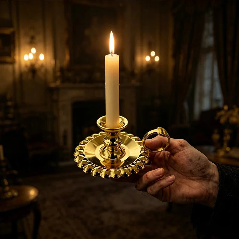 Nuevo candelabro ortodoxo de mano chapado en oro estilo vintage con asa para liturgia, altar doméstico y oración.