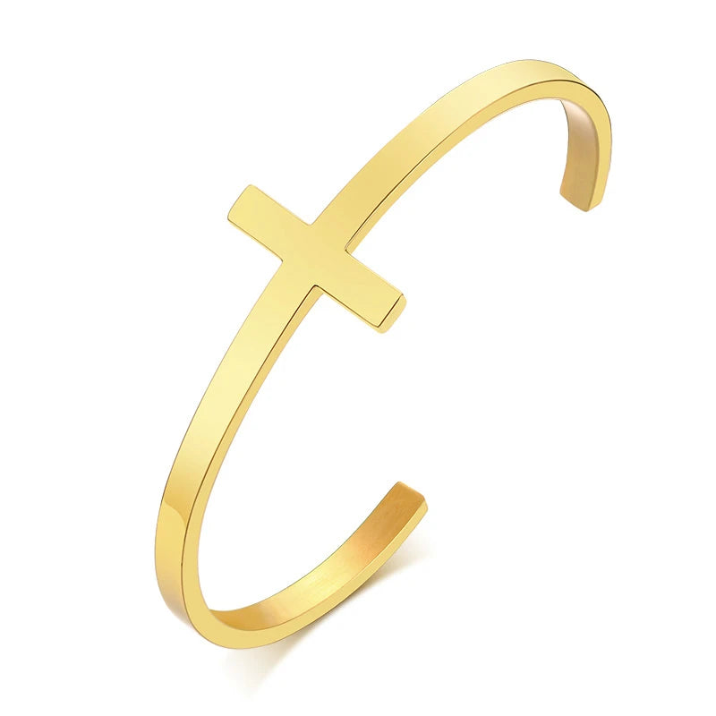 Pulsera de hombre con cruz lateral, pulsera religiosa de acero inoxidable, joyería cristiana para hombre