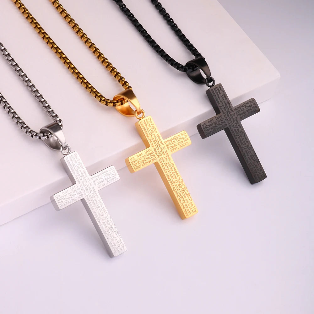 Collar de acero inoxidable minimalista espiritual para hombre con cruz de Jesús