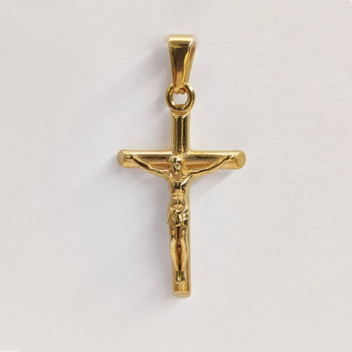 Collar con colgante de cruz de Jesús en acero inoxidable chapado en oro de 18 quilates para hombre y mujer, joyería religiosa impermeable.