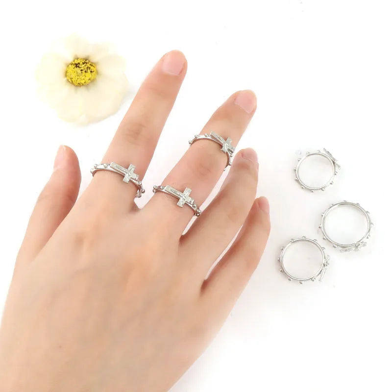 Conjunto de anillos religiosos con cruz, 12 piezas/paquete, color plata. Anillo de boda católico, anillo de crucifijo católico, joyería religiosa para bodas, regalos.