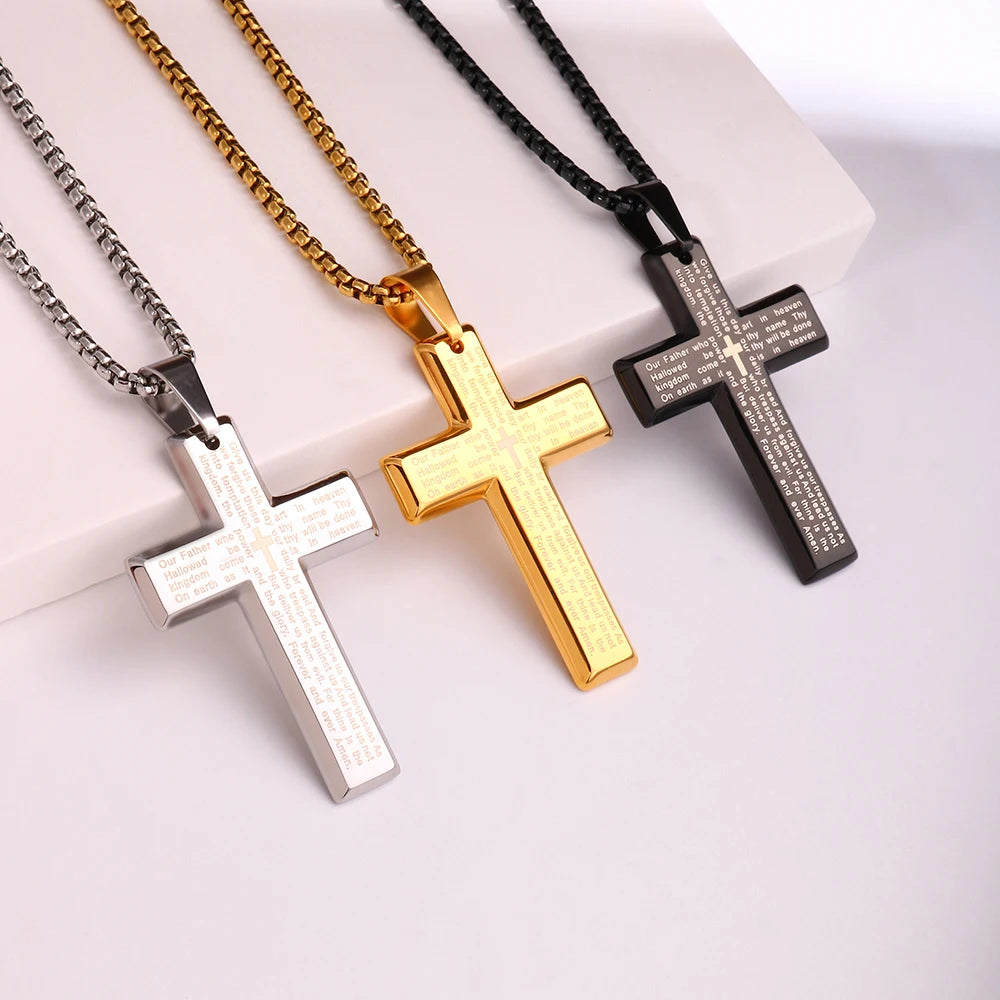 Collar de acero inoxidable minimalista espiritual para hombre con cruz de Jesús