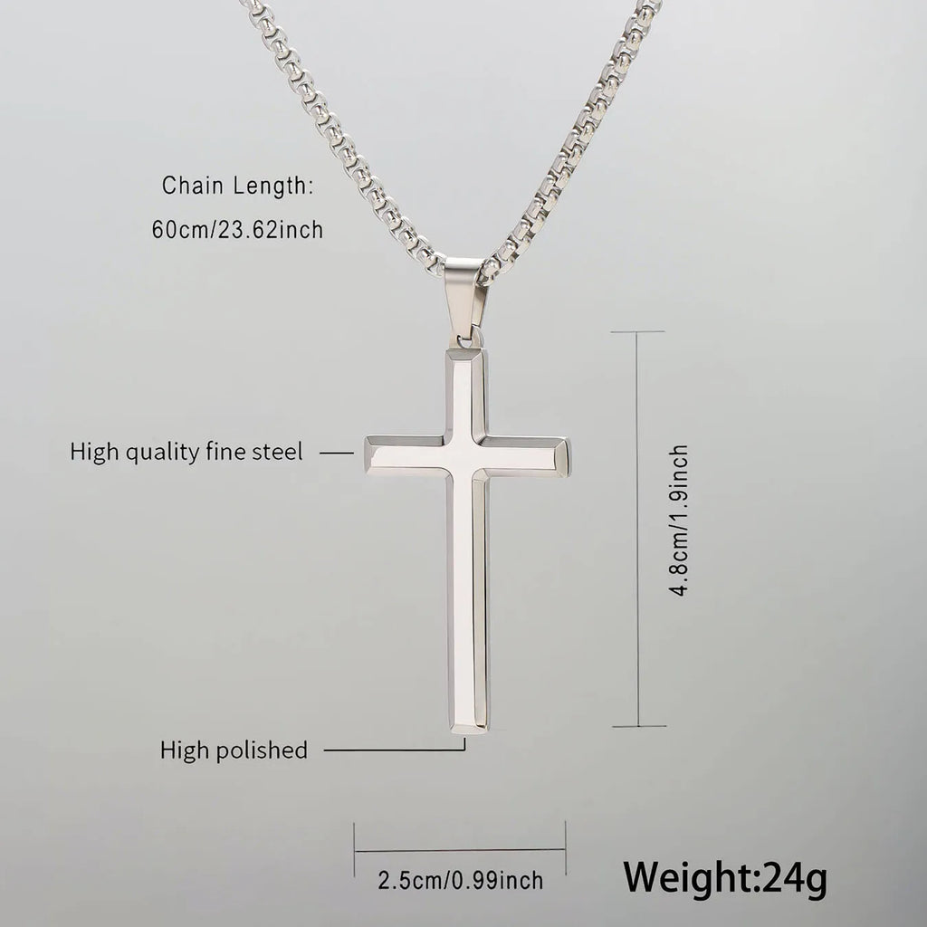 Collar de acero inoxidable minimalista espiritual para hombre con cruz de Jesús