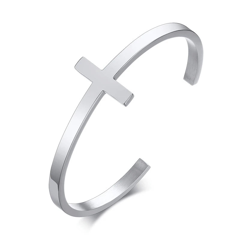 Pulsera de hombre con cruz lateral, pulsera religiosa de acero inoxidable, joyería cristiana para hombre