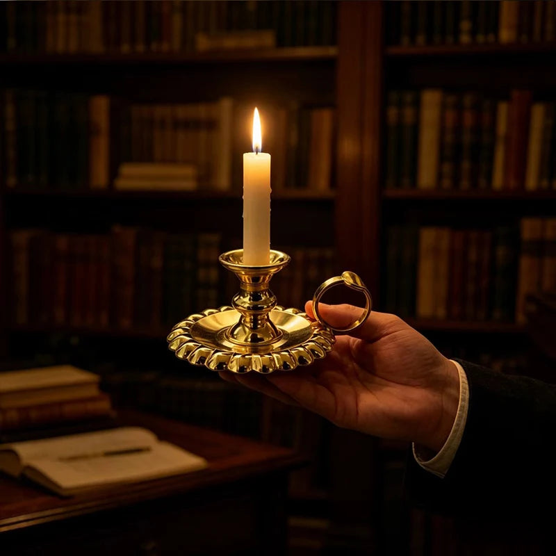 Nuevo candelabro ortodoxo de mano chapado en oro estilo vintage con asa para liturgia, altar doméstico y oración.