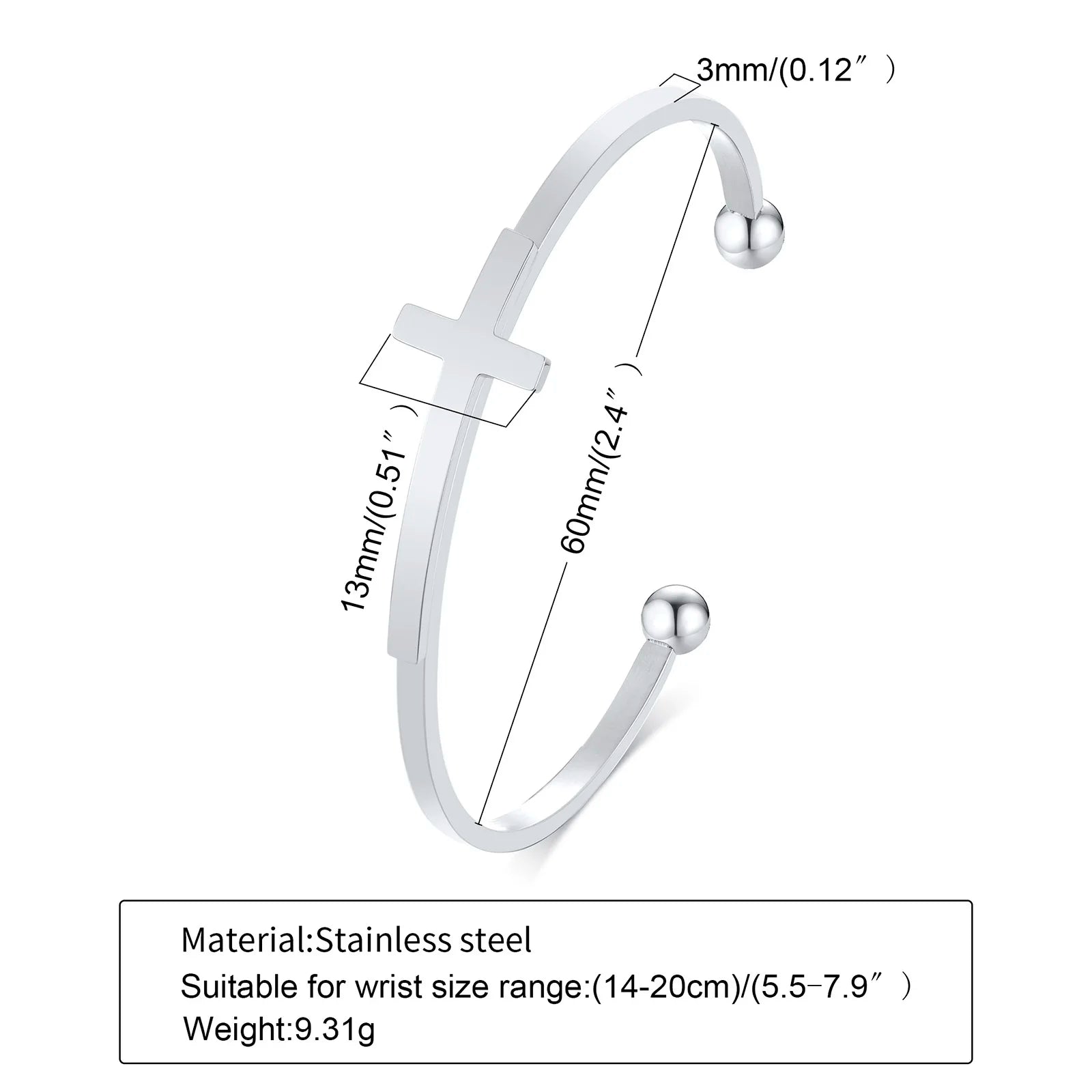 Pulsera de hombre con cruz lateral, pulsera religiosa de acero inoxidable, joyería cristiana para hombre