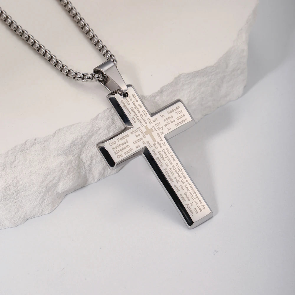 Collar de acero inoxidable minimalista espiritual para hombre con cruz de Jesús