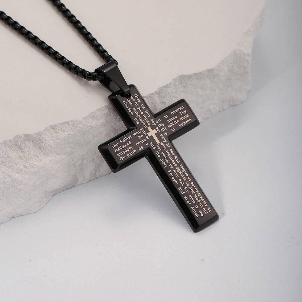 Collar de acero inoxidable minimalista espiritual para hombre con cruz de Jesús
