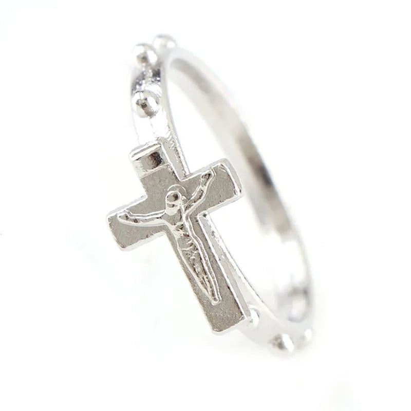 Conjunto de anillos religiosos con cruz, 12 piezas/paquete, color plata. Anillo de boda católico, anillo de crucifijo católico, joyería religiosa para bodas, regalos.