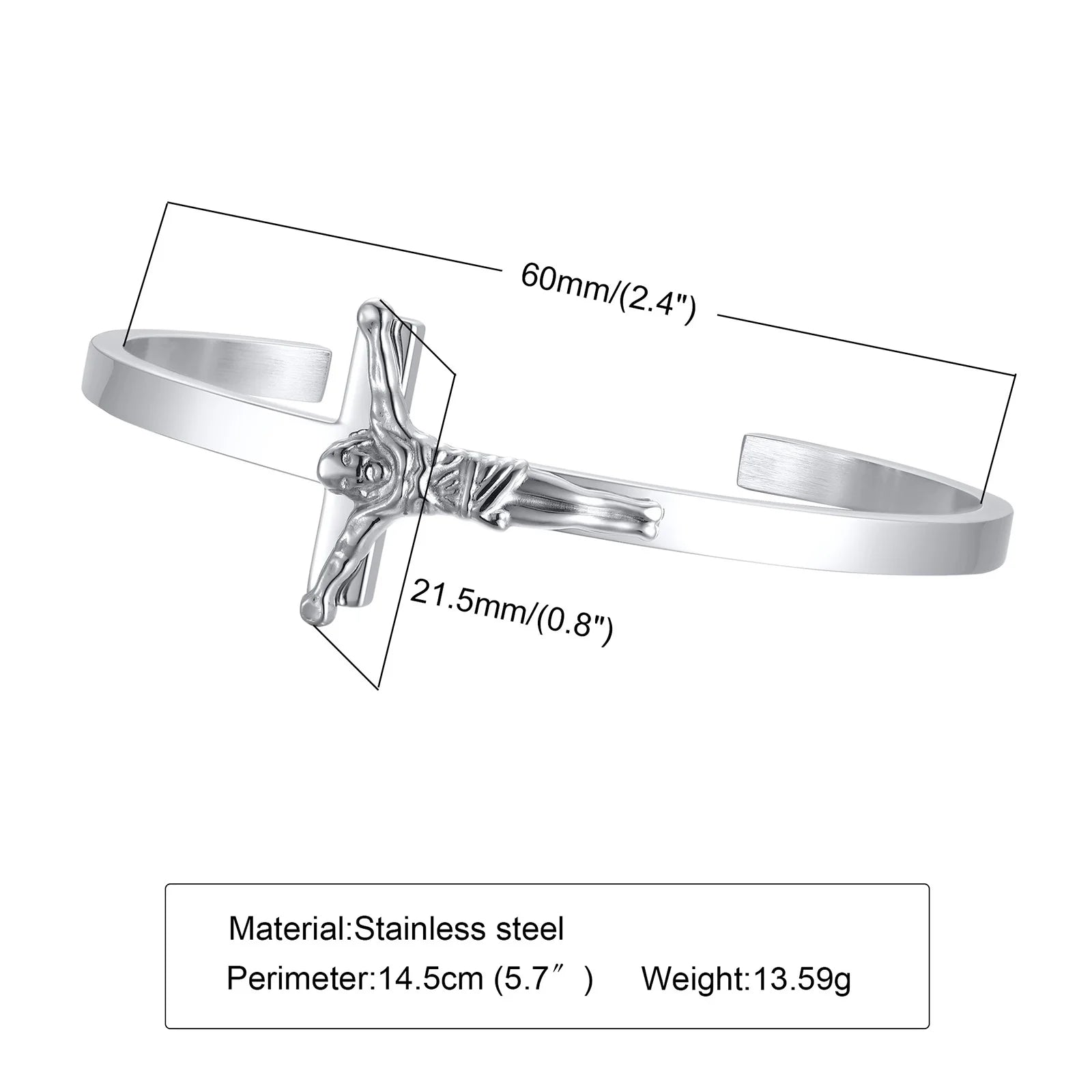 Pulsera de hombre con cruz lateral, pulsera religiosa de acero inoxidable, joyería cristiana para hombre